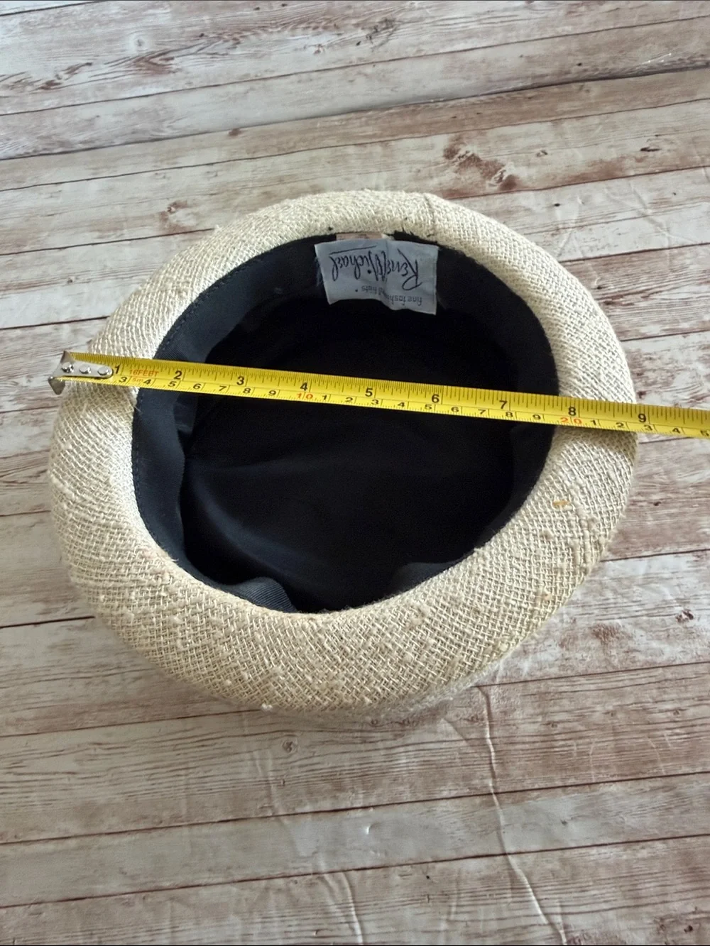 Vintage Cream Straw Pillbox Hat with Black Grosgrain Band - Picture 8 of 9